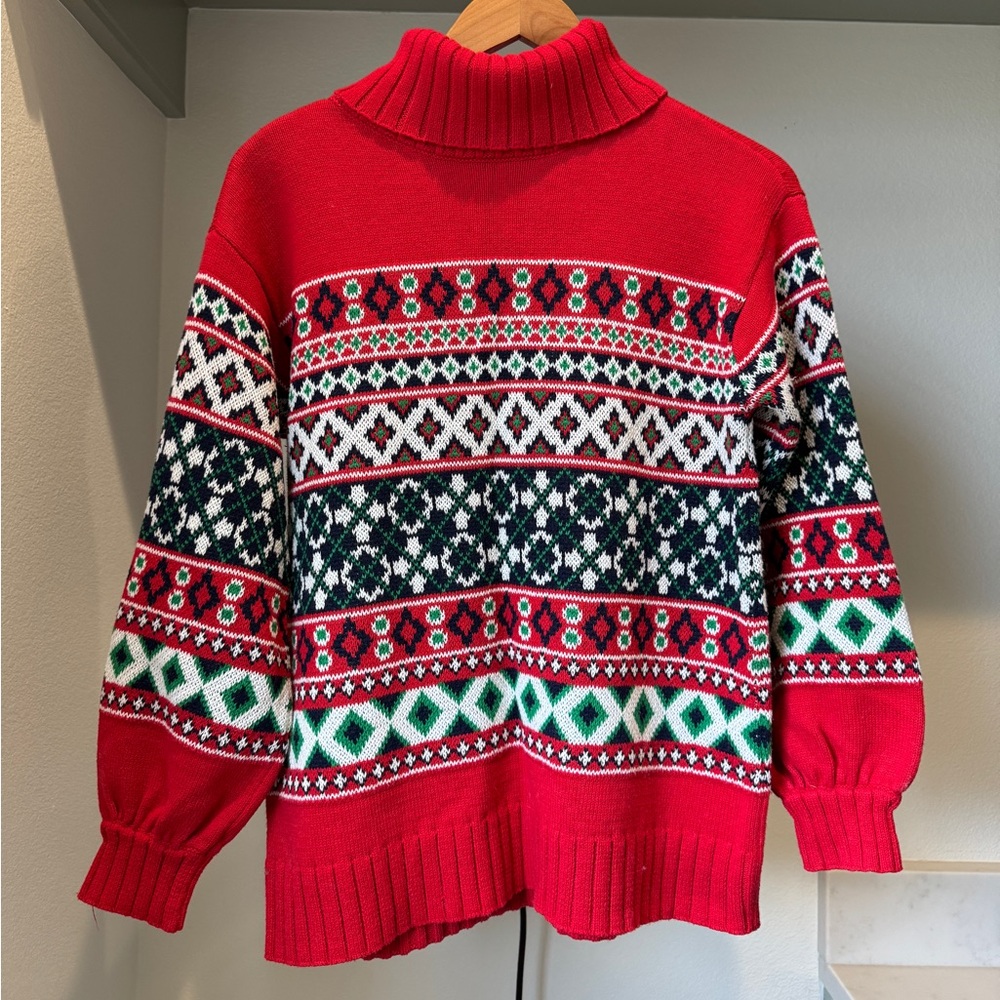 Crown & Ivy Red Fair Isle Turtleneck Sweater, Size S